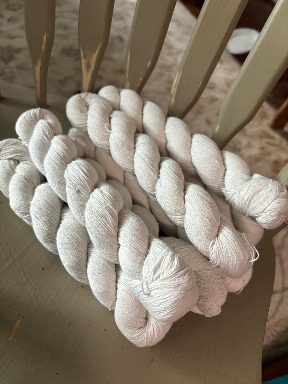 7 Hand-Dyed Yarn  cotton Skeins in Soft Off-White